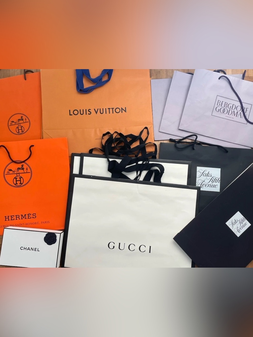Unused Designer Shopping Bag Box Lot Chanel Gucci Hermes Vuitton Saks Bergdorf